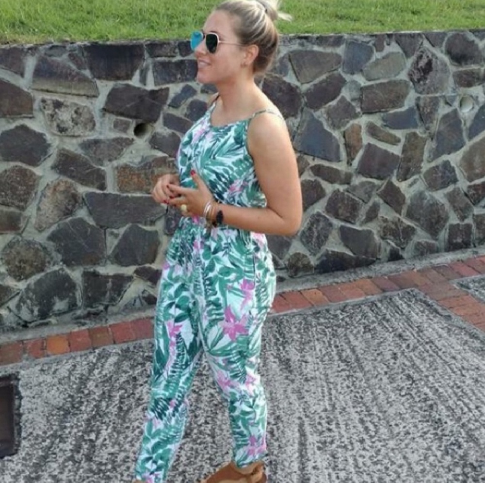 Palm and tropical print romper 
